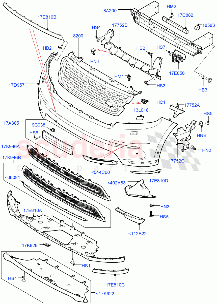 Radiator Grille And Front Bumper (Front Bumper-Nbl Blk/Stn Blk/Nbl Bk, Front Bumper-Satin Black/Satin Blk, Bumpers-Satin Black/Noble Black, Front Bumper-Nbl Blk/Stn Blk/Atlas, Bumpers-Gry/Satin Blk/Atlas) of Land Rover Land Rover Range Rover Velar (2017+) [3.0 I6 Turbo Petrol AJ20P6]