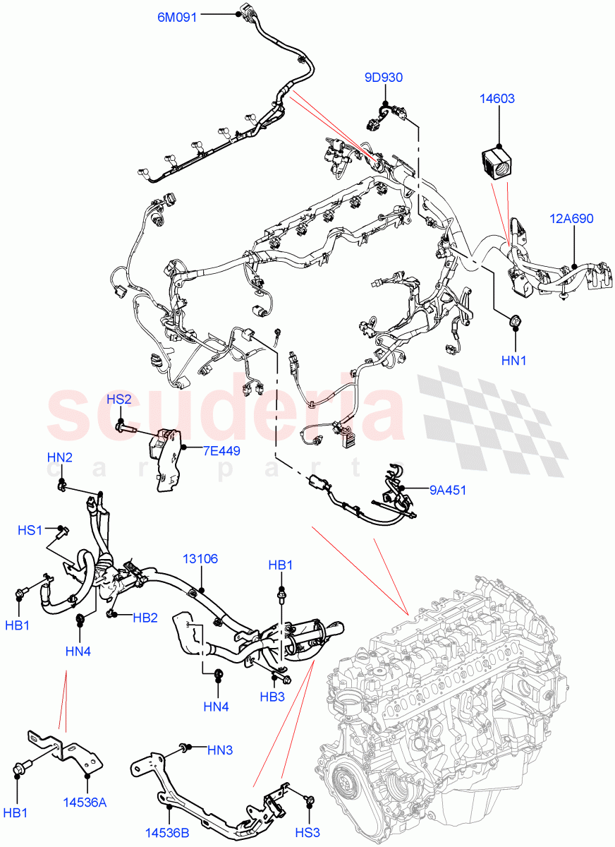 Engine Harness (Nitra Plant Build) (3.0L AJ20D6 Diesel High, Less Electric Engine Battery) ((V) FROMM2000001) of Land Rover Land Rover Discovery 5 (2017+) [3.0 DOHC GDI SC V6 Petrol]