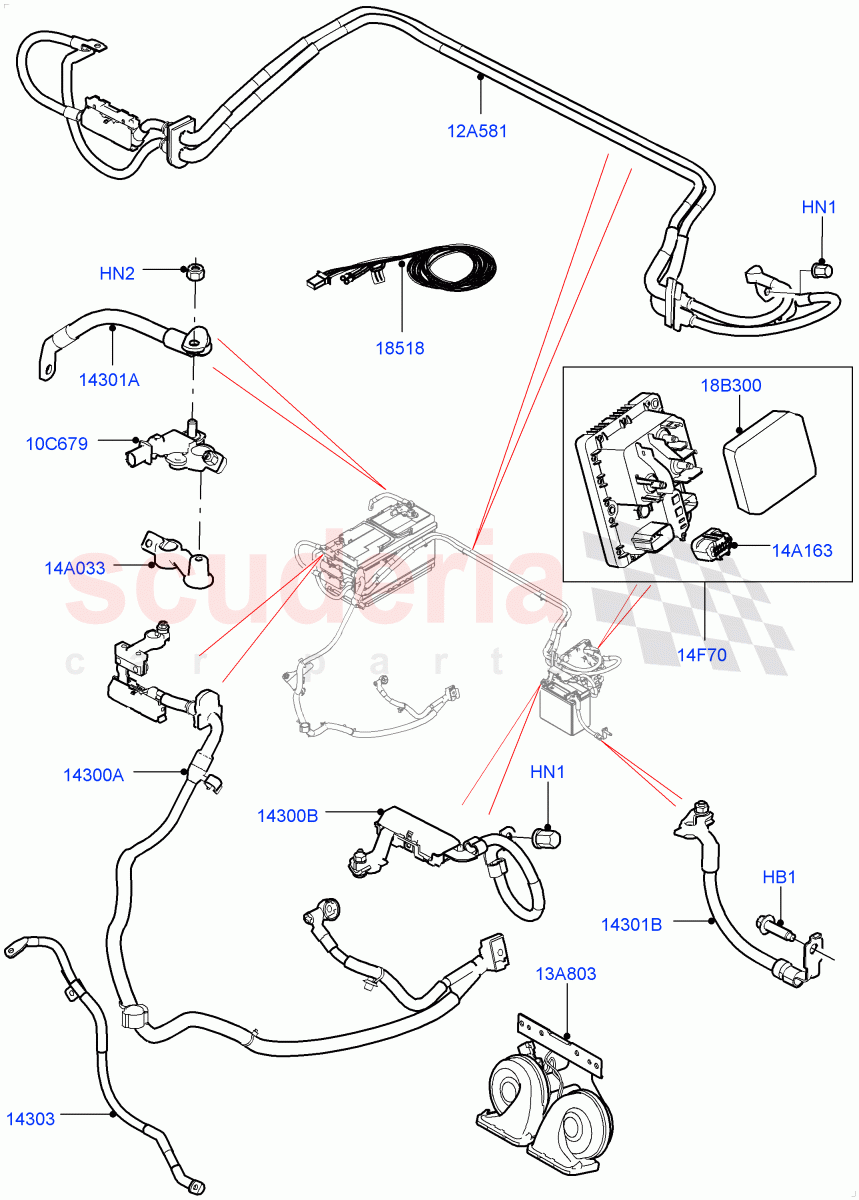 Battery Cables And Horn (LHD) ((V) FROMEA000001) of Land Rover Land Rover Discovery 4 (2010-2016) [5.0 OHC SGDI NA V8 Petrol]