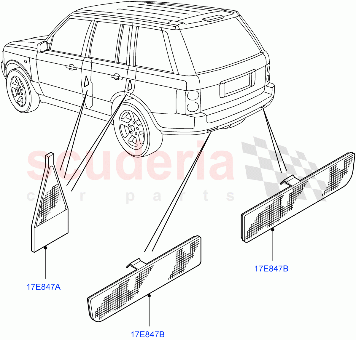 Rear Lamps (reflector and plate only (adhesive backing)) ((V) FROMAA000001) of Land Rover Land Rover Range Rover (2010-2012) [4.4 DOHC Diesel V8 DITC]