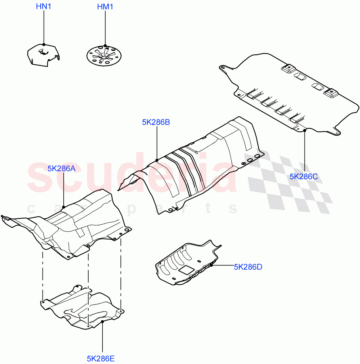 Splash And Heat Shields (2.2L CR DI 16V Diesel, Halewood (UK), 2.0L I4 High DOHC AJ200 Petrol, 2.0L I4 Mid DOHC AJ200 Petrol) of Land Rover Land Rover Range Rover Evoque (2012-2018) [2.2 Single Turbo Diesel]