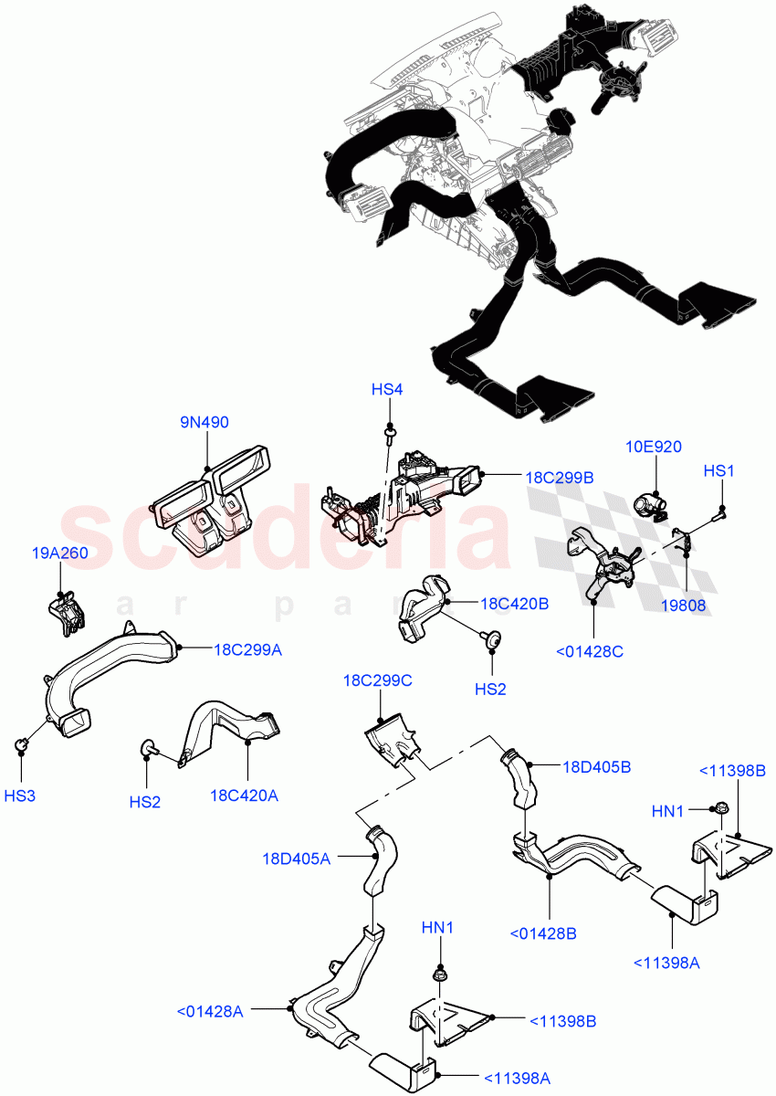 Air Vents, Louvres And Ducts (Internal Components) (RHD, Halewood (UK), Head Up Display) ((V) TOKH999999) of Land Rover Land Rover Discovery Sport (2015+) [2.0 Turbo Diesel]
