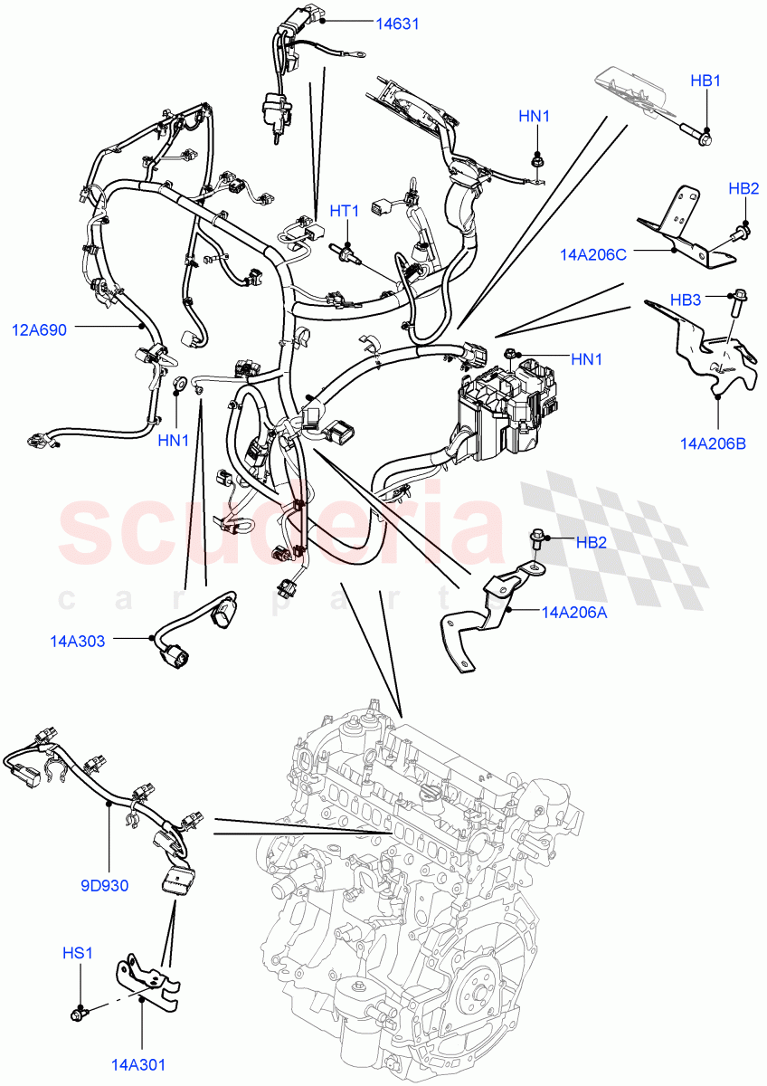 Electrical Wiring - Engine And Dash (Engine) (2.0L 16V TIVCT T/C Gen2 Petrol, Halewood (UK), 2.0L 16V TIVCT T/C 240PS Petrol) of Land Rover Land Rover Range Rover Evoque (2012-2018) [2.0 Turbo Petrol AJ200P]