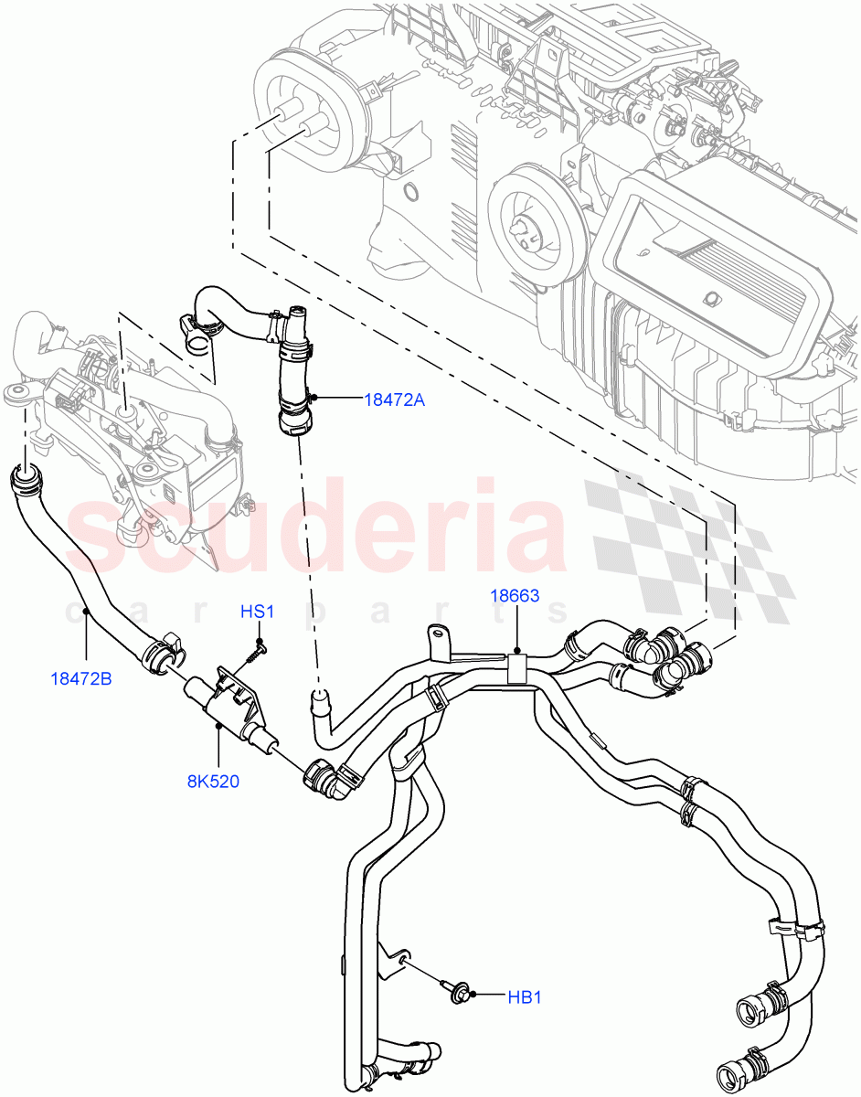 Heater Hoses (Solihull Plant Build) (2.0L I4 DSL MID DOHC AJ200, With Fuel Fired Heater, With Air Conditioning - Front/Rear, Less Park Heating, 2.0L I4 DSL HIGH DOHC AJ200) ((V) FROMHA000001, (V) TOHA999999) of Land Rover Land Rover Discovery 5 (2017+) [2.0 Turbo Diesel]