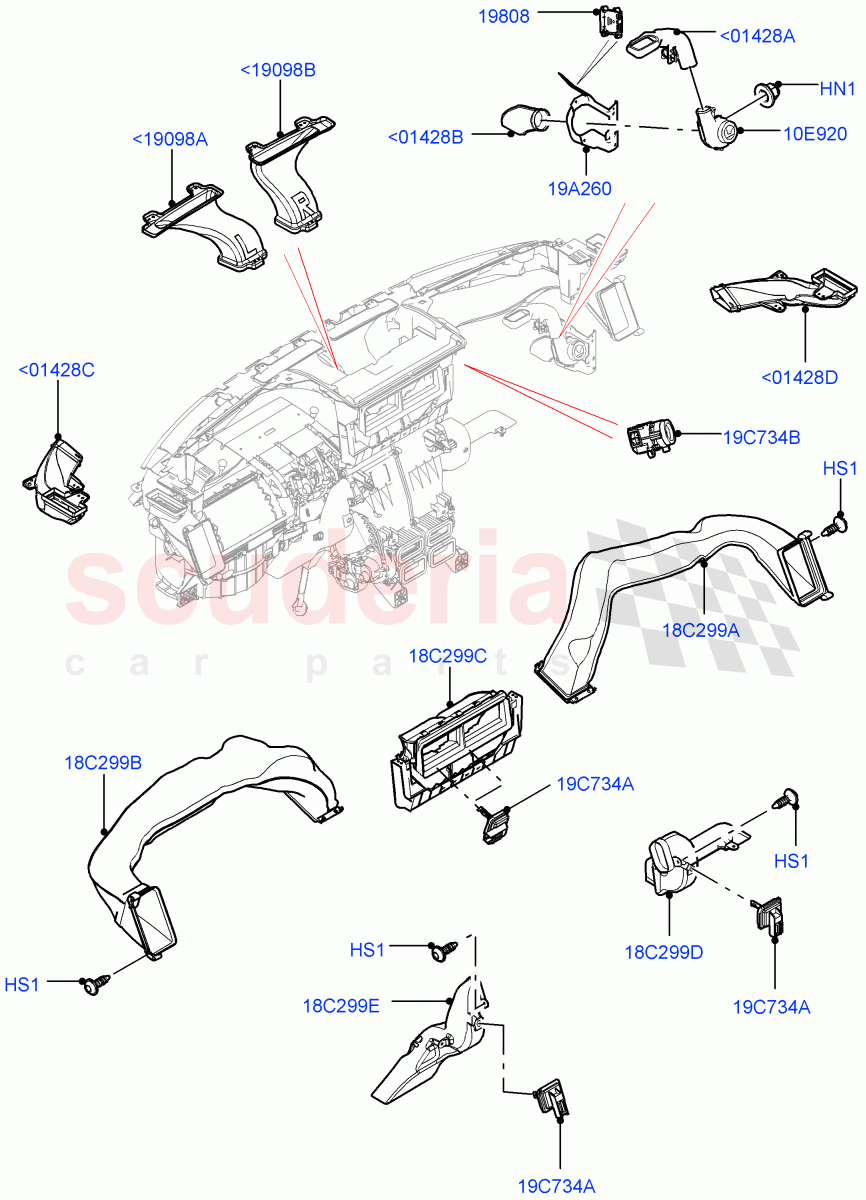 Air Vents, Louvres And Ducts (Instrument Panel, Nitra Plant Build, Internal Components) (Head Up Display) ((V) FROMK2000001) of Land Rover Land Rover Discovery 5 (2017+) [2.0 Turbo Diesel]