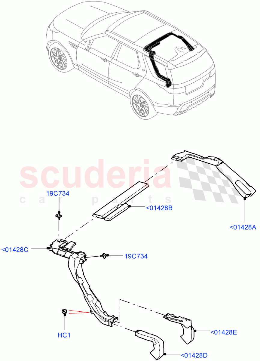 Air Vents, Louvres And Ducts (Internal Components, Headliner, Solihull Plant Build) (Premium Air Conditioning-Front/Rear) ((V) FROMKA000001) of Land Rover Land Rover Discovery 5 (2017+) [3.0 DOHC GDI SC V6 Petrol]