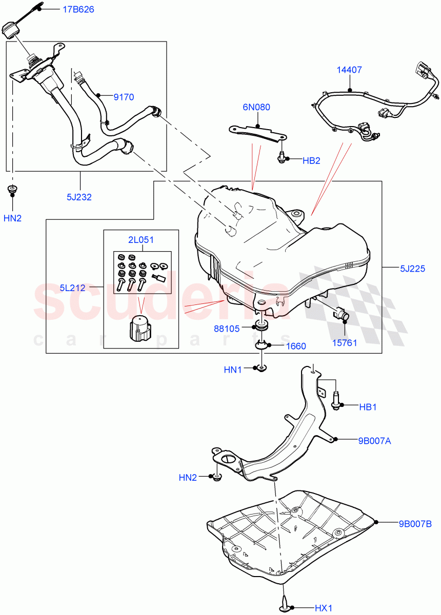 Exhaust Fluid Injection System (Tank And Filler) (2.0L AJ20D4 Diesel High PTA, With Diesel Exh Fluid Emission Tank, 2.0L AJ20D4 Diesel LF PTA, 2.0L AJ20D4 Diesel Mid PTA) ((V) FROMLH000001) of Land Rover Land Rover Discovery Sport (2015+) [2.0 Turbo Diesel]