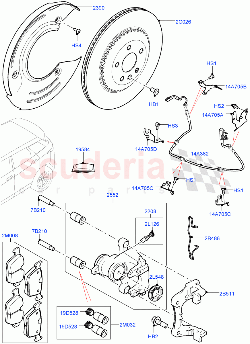 Rear Brake Discs And Calipers (Changsu (China), Disc And Caliper Size-Frt 18/RR 17) ((V) FROMMG575835) of Land Rover Land Rover Range Rover Evoque (2019+) [1.5 I3 Turbo Petrol AJ20P3]