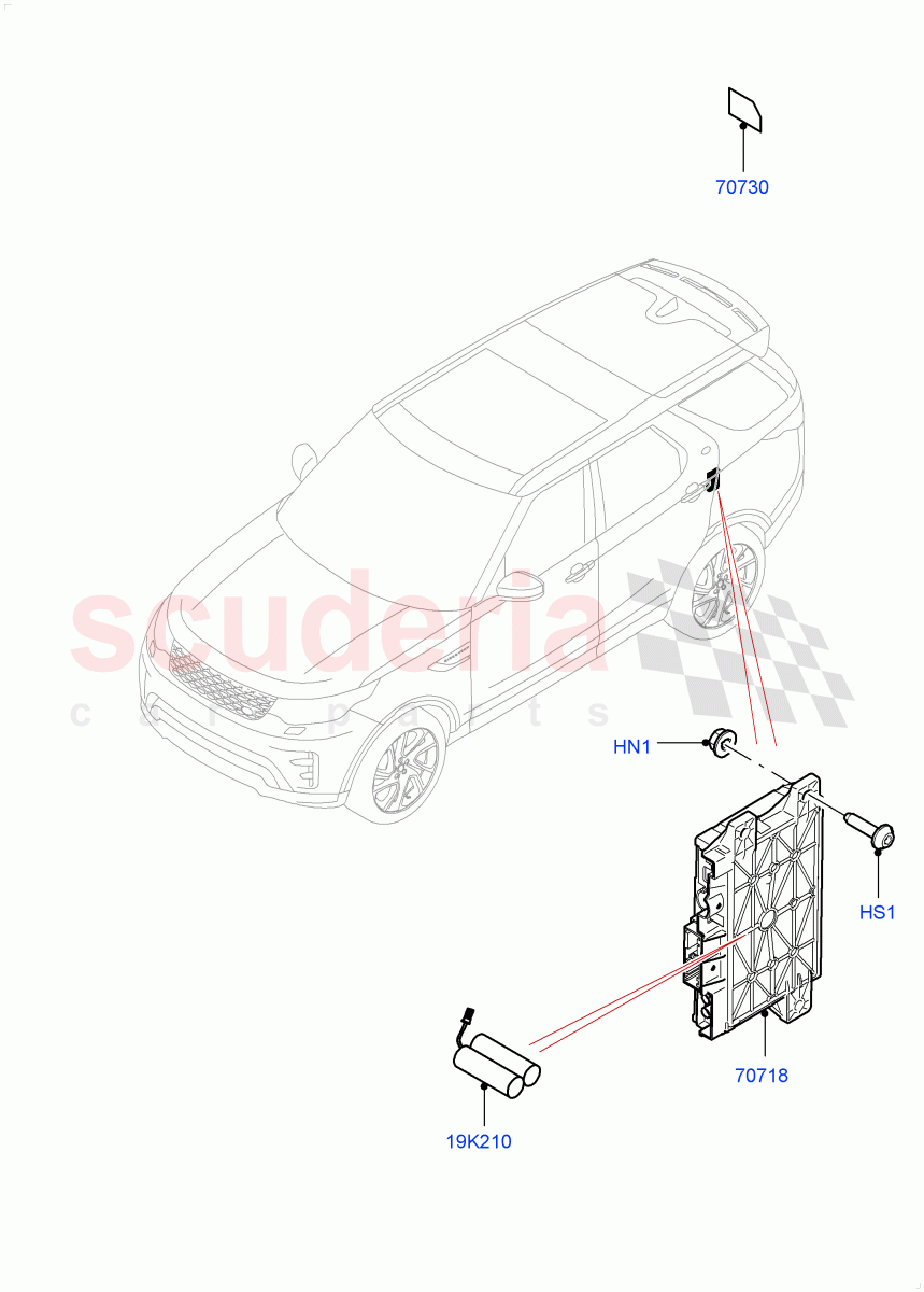 Telematics (Telematics Control Unit, Nitra Plant Build) (TCU Module - Russia, TCU Module - China, TCU Module - ROW, TCU Module - NAS, TCU Module - Turkey) ((V) FROMK2000001) of Land Rover Land Rover Discovery 5 (2017+) [3.0 I6 Turbo Petrol AJ20P6]