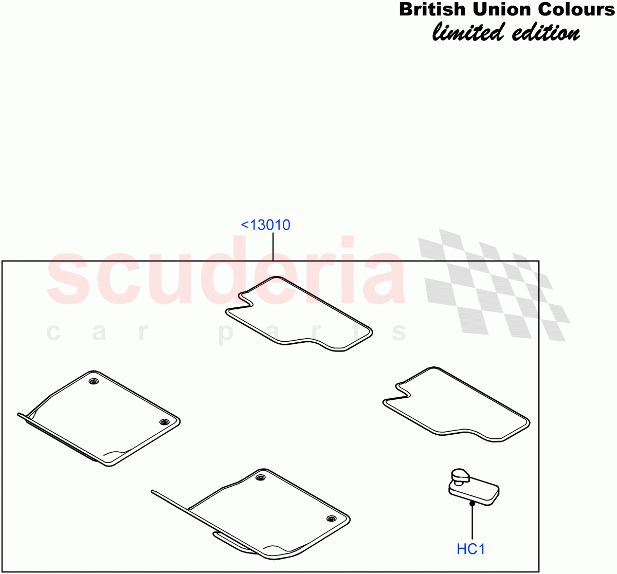 Floor Trim (Halewood (UK), Front Floor Mats-Union Flag Red, Front Floor Mats-Union Flag Cirrus) ((V) FROMFH000001) of Land Rover Land Rover Range Rover Evoque (2012-2018) [2.0 Turbo Diesel]