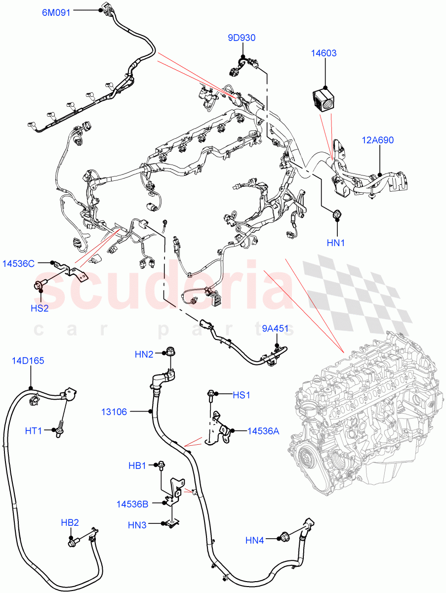 Engine Harness (Nitra Plant Build) (3.0L AJ20D6 Diesel High, Electric Engine Battery-MHEV) ((V) FROMM2000001) of Land Rover Land Rover Defender (2020+) [3.0 I6 Turbo Petrol AJ20P6]
