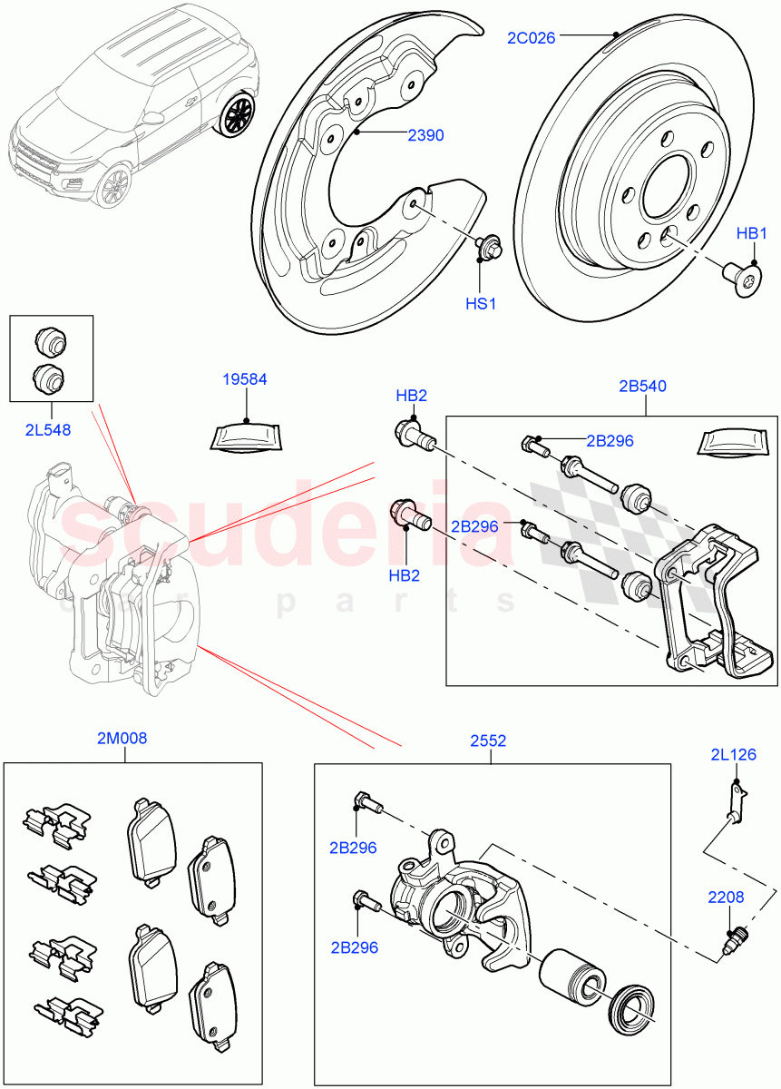 Rear Brake Discs And Calipers (Halewood (UK)) ((V) TOFH999999) of Land Rover Land Rover Range Rover Evoque (2012-2018) [2.2 Single Turbo Diesel]
