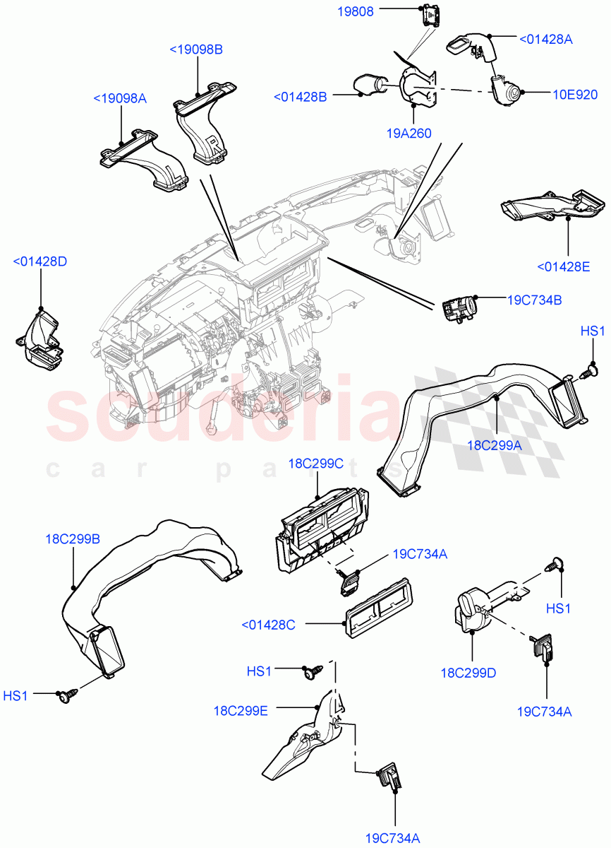 Air Vents, Louvres And Ducts (Instrument panel, Internal Components) (Head Up Display) ((V) FROMFA000001) of Land Rover Land Rover Range Rover Sport (2014+) [3.0 I6 Turbo Diesel AJ20D6]