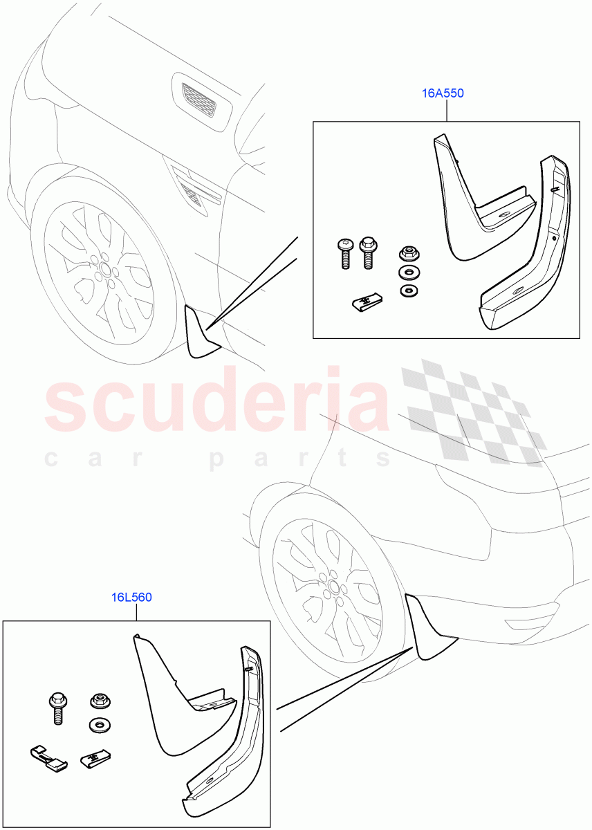 Mudflaps - Front & Rear (Accessory) of Land Rover Land Rover Range Rover Sport (2014+) [3.0 I6 Turbo Diesel AJ20D6]