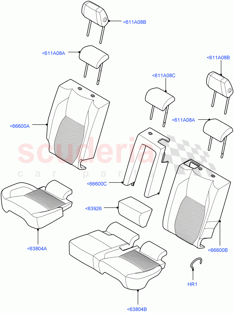 Rear Seat Covers (Miko/PVC, Halewood (UK), With 60/40 Manual Fold Thru Rr Seat) ((V) FROMLH000001) of Land Rover Land Rover Discovery Sport (2015+) [1.5 I3 Turbo Petrol AJ20P3]