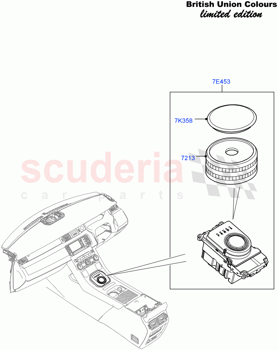 Gear Change-Automatic Transmission (Floor Console, Union Colours LE, Union Mono Colours LE) (9 Speed Auto AWD, Rotary Gearshift Knob - Red) ((V) FROMFH000001) of Land Rover Land Rover Range Rover Evoque (2012-2018) [2.0 Turbo Petrol AJ200P]