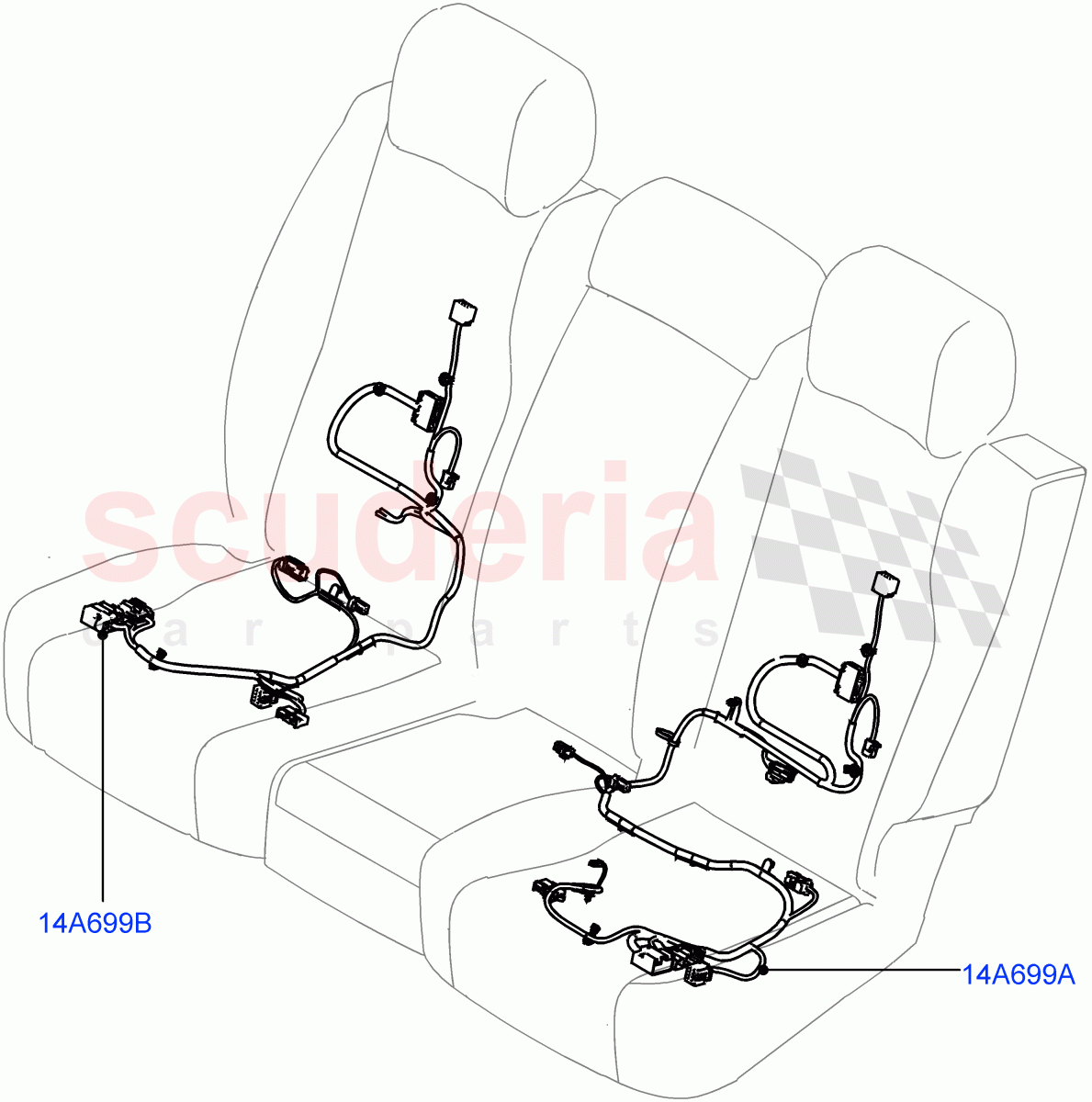 Wiring - Seats (Rear Seats) (With 60/40 Power Fold Thru Rr Seat, With 60/40 Manual Fold Thru Rr Seat) ((V) FROMKA000001) of Land Rover Land Rover Range Rover (2012-2021) [2.0 Turbo Petrol GTDI]