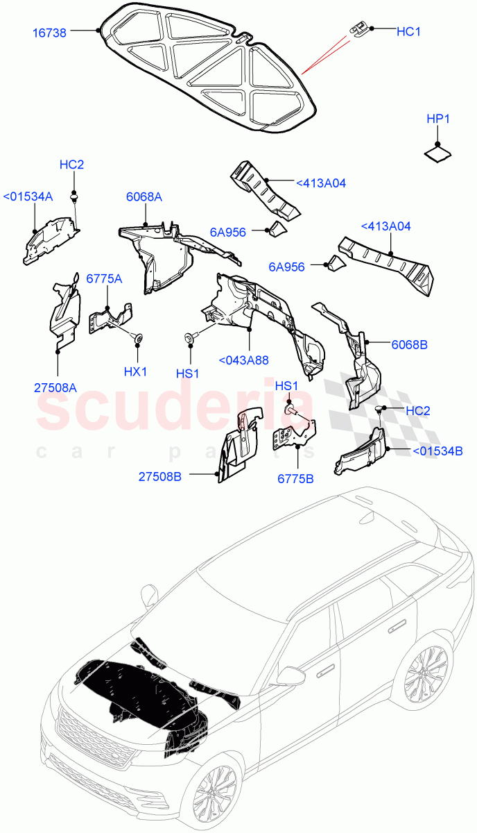 Insulators - Front (Engine Compartment) of Land Rover Land Rover Range Rover Velar (2017+) [3.0 I6 Turbo Petrol AJ20P6]