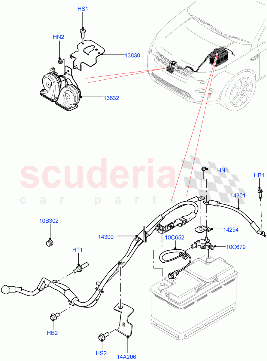 Battery Cables And Horn (Halewood (UK)) ((V) TOKH999999) of Land Rover Land Rover Discovery Sport (2015+) [2.2 Single Turbo Diesel]