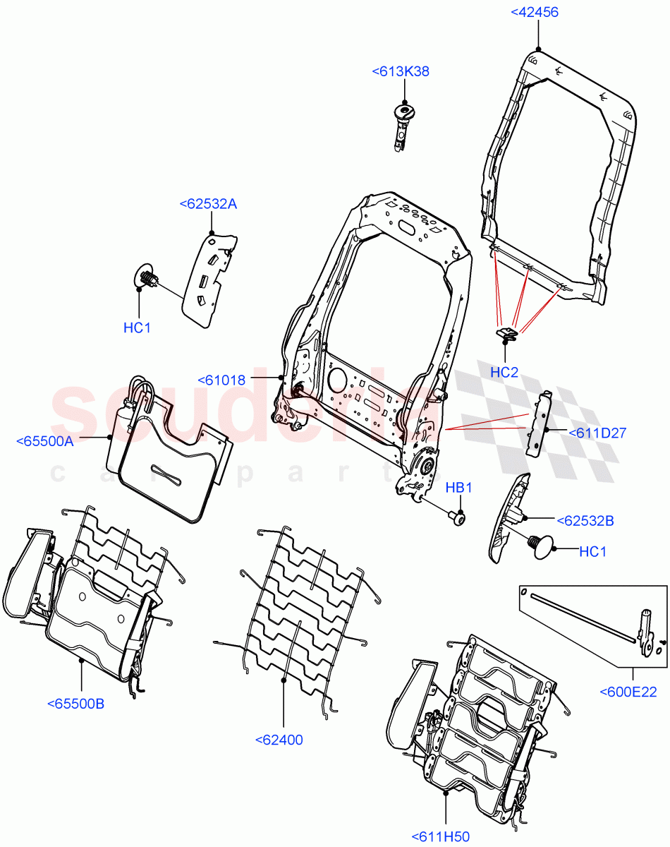 Front Seat Back (Solihull Plant Build) ((V) FROMHA000001) of Land Rover Land Rover Discovery 5 (2017+) [3.0 I6 Turbo Petrol AJ20P6]