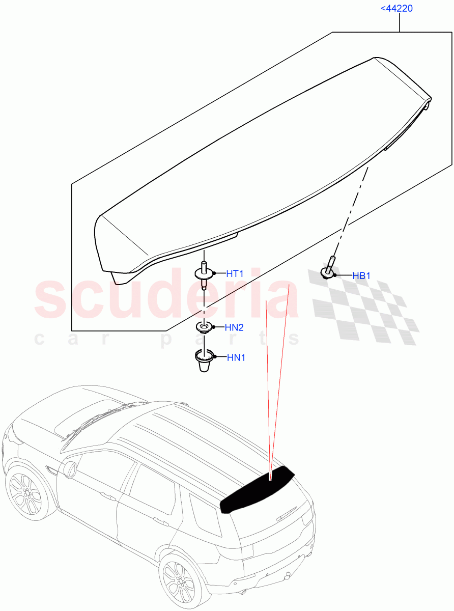 Spoiler And Related Parts (Halewood (UK)) of Land Rover Land Rover Discovery Sport (2015+) [1.5 I3 Turbo Petrol AJ20P3]