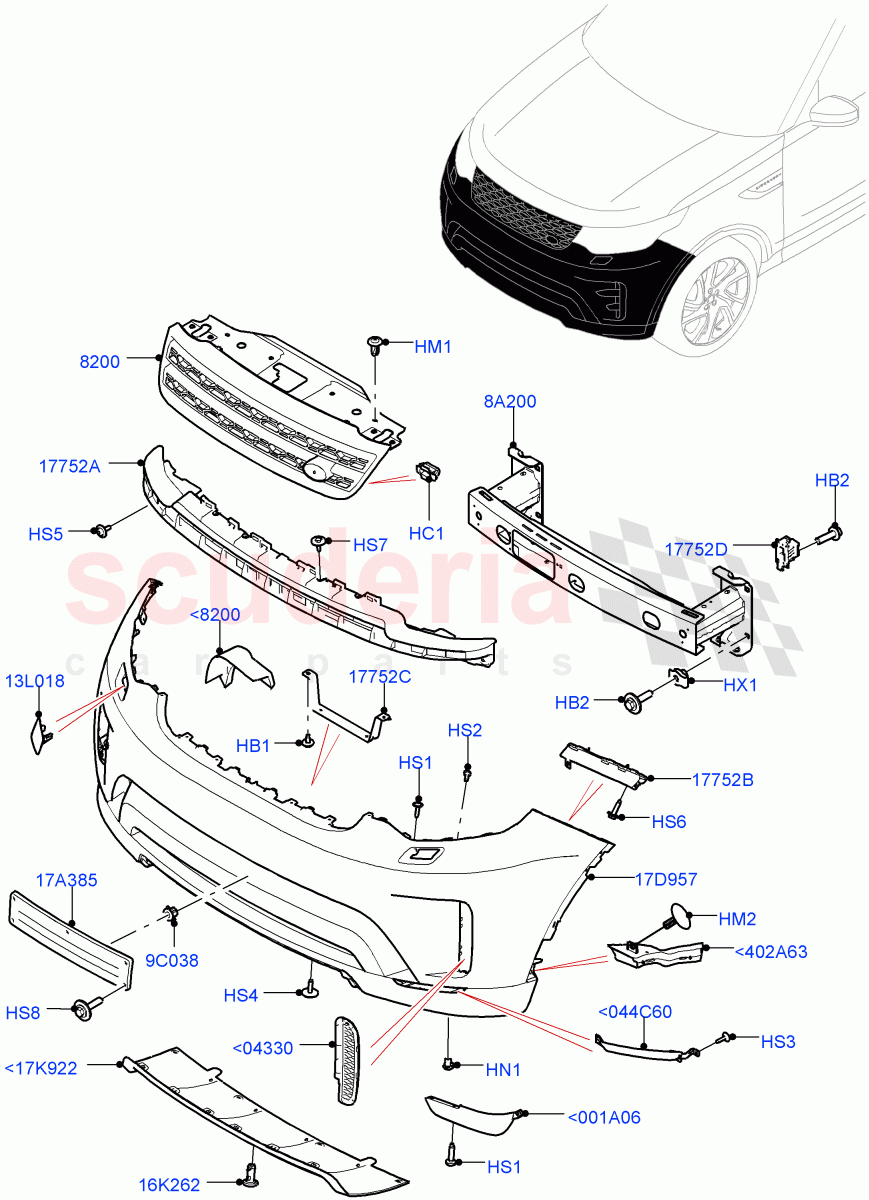 Radiator Grille And Front Bumper (Solihull Plant Build) (Non Sport/Dynamic) ((V) FROMHA000001) of Land Rover Land Rover Discovery 5 (2017+) [3.0 DOHC GDI SC V6 Petrol]