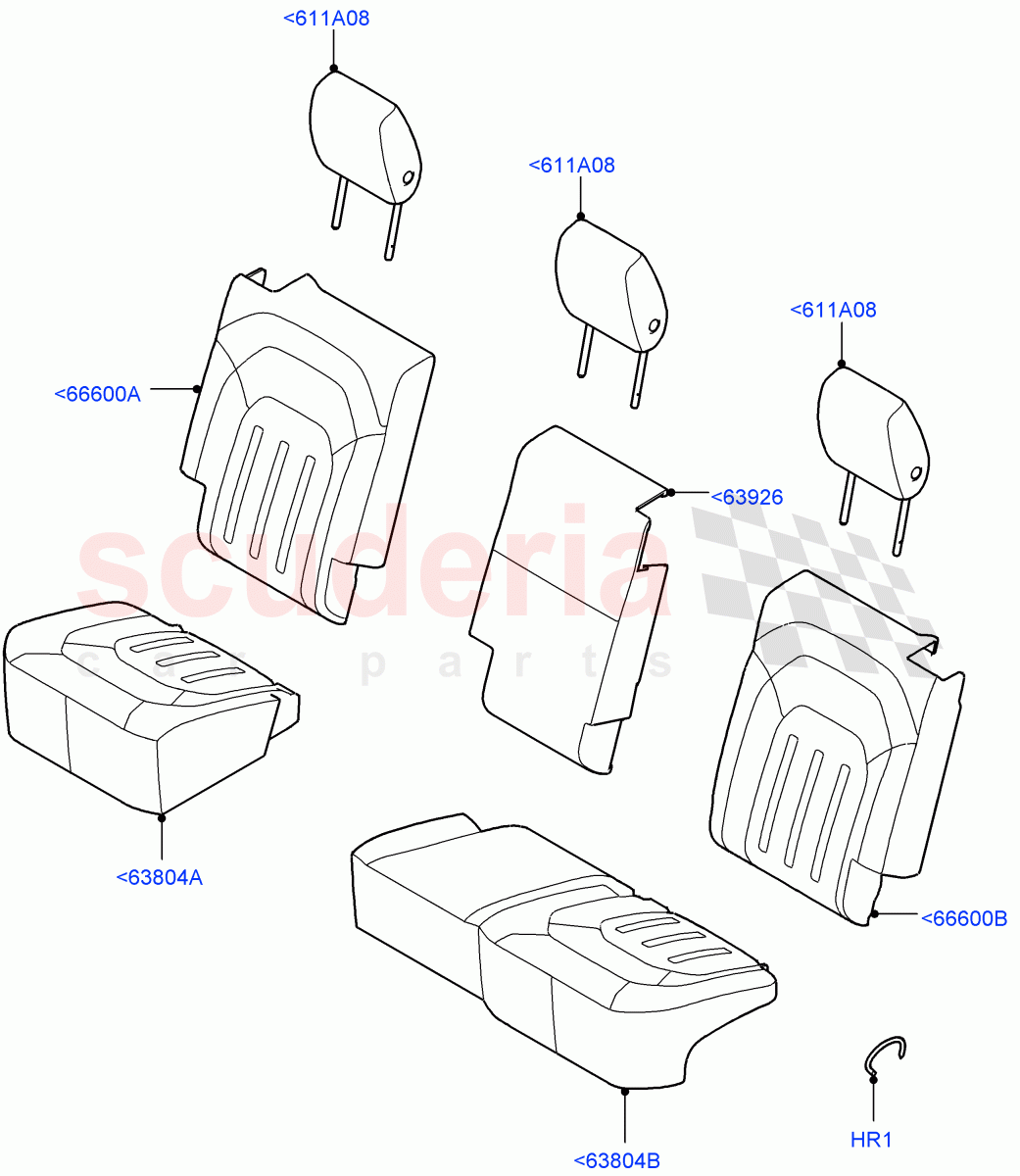 Rear Seat Covers (Standard Wheelbase, Grained Cloth, 60/40 Load Through With Slide) of Land Rover Land Rover Defender (2020+) [2.0 Turbo Petrol AJ200P]