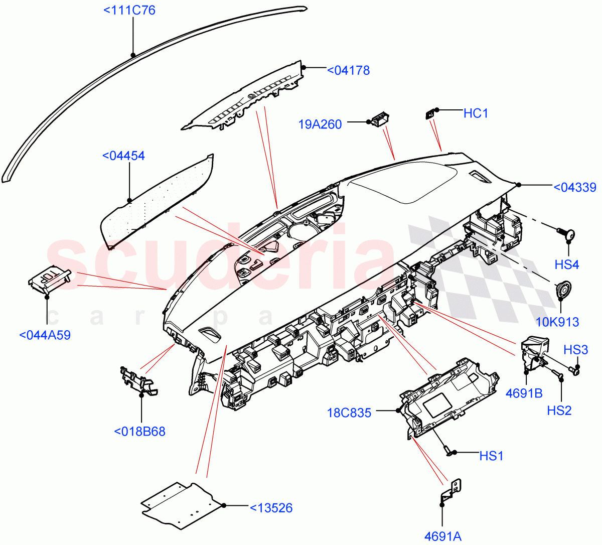 Instrument Panel (External Components, Upper) (Changsu (China), Less Head Up Display) of Land Rover Land Rover Range Rover Evoque (2019+) [2.0 Turbo Petrol AJ200P]