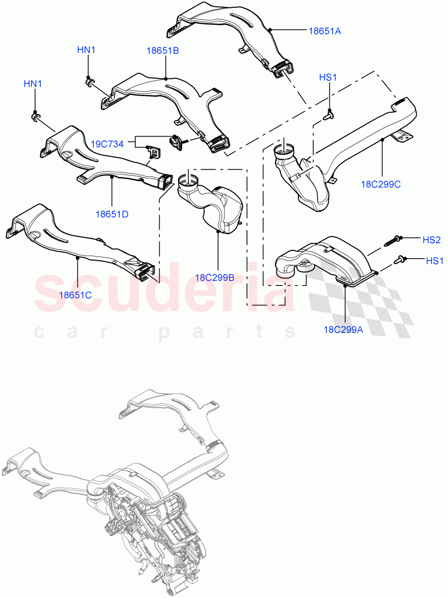 Air Vents, Louvres And Ducts (Internal Components, Under Rear Seat) (Premium Air Conditioning-Front/Rear) ((V) FROMKA000001) of Land Rover Land Rover Range Rover (2012-2021) [5.0 OHC SGDI SC V8 Petrol]