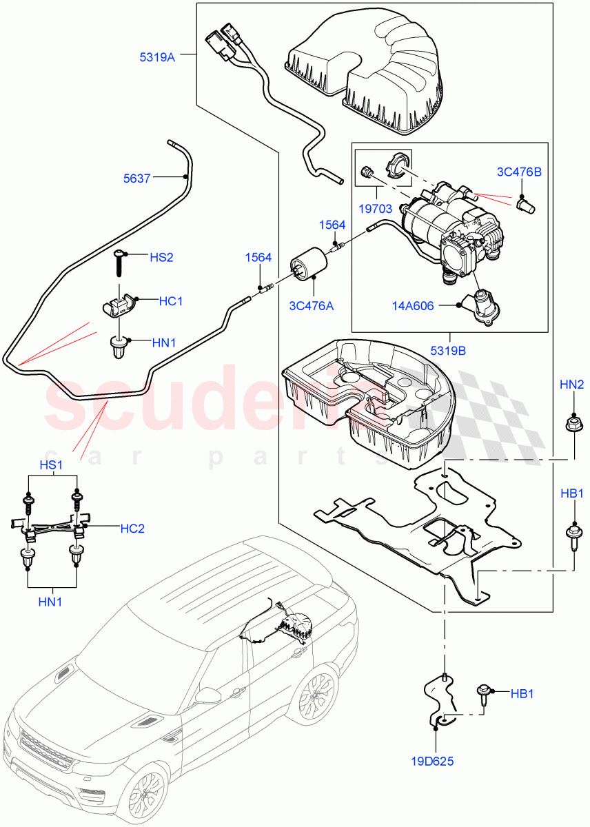 Air Suspension Compressor And Lines (Compressor Assy) (With 7 Seat Configuration) ((V) TOHA999999) of Land Rover Land Rover Range Rover Sport (2014+) [2.0 Turbo Diesel]