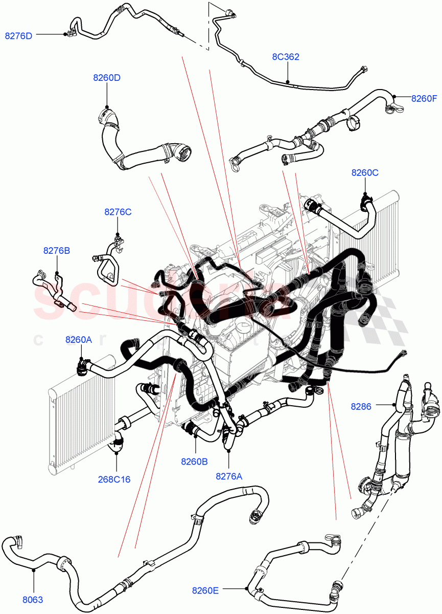 Cooling System Pipes And Hoses (Engine Cooling System) (2.0L AJ200P Hi PHEV) ((V) FROMJA000001) of Land Rover Land Rover Range Rover (2012-2021) [2.0 Turbo Petrol AJ200P]