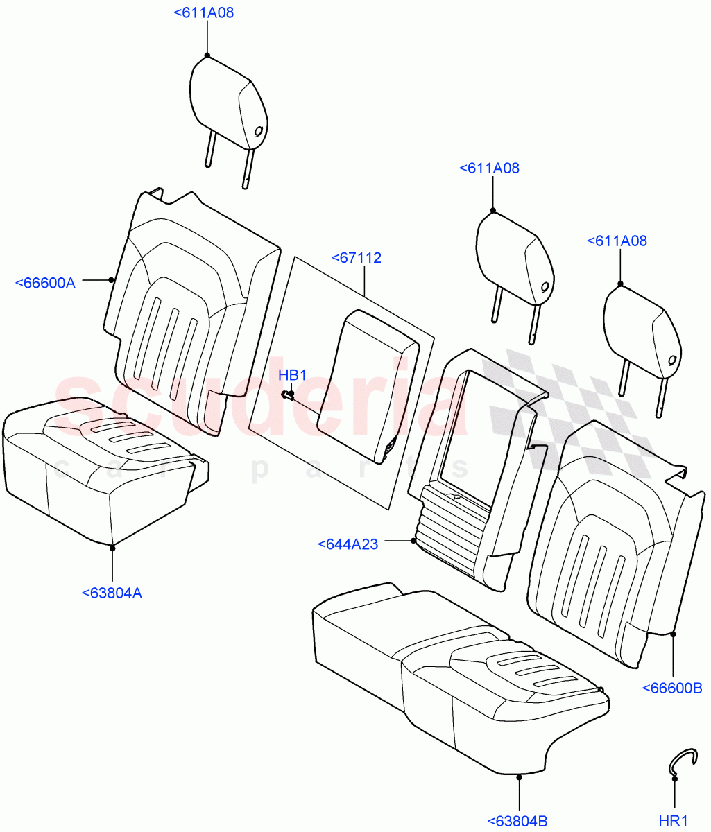 Rear Seat Covers (Standard Wheelbase, Windsor Perforated/Windsor/Windsor, 60/40 Load Through With Slide) of Land Rover Land Rover Defender (2020+) [3.0 I6 Turbo Diesel AJ20D6]
