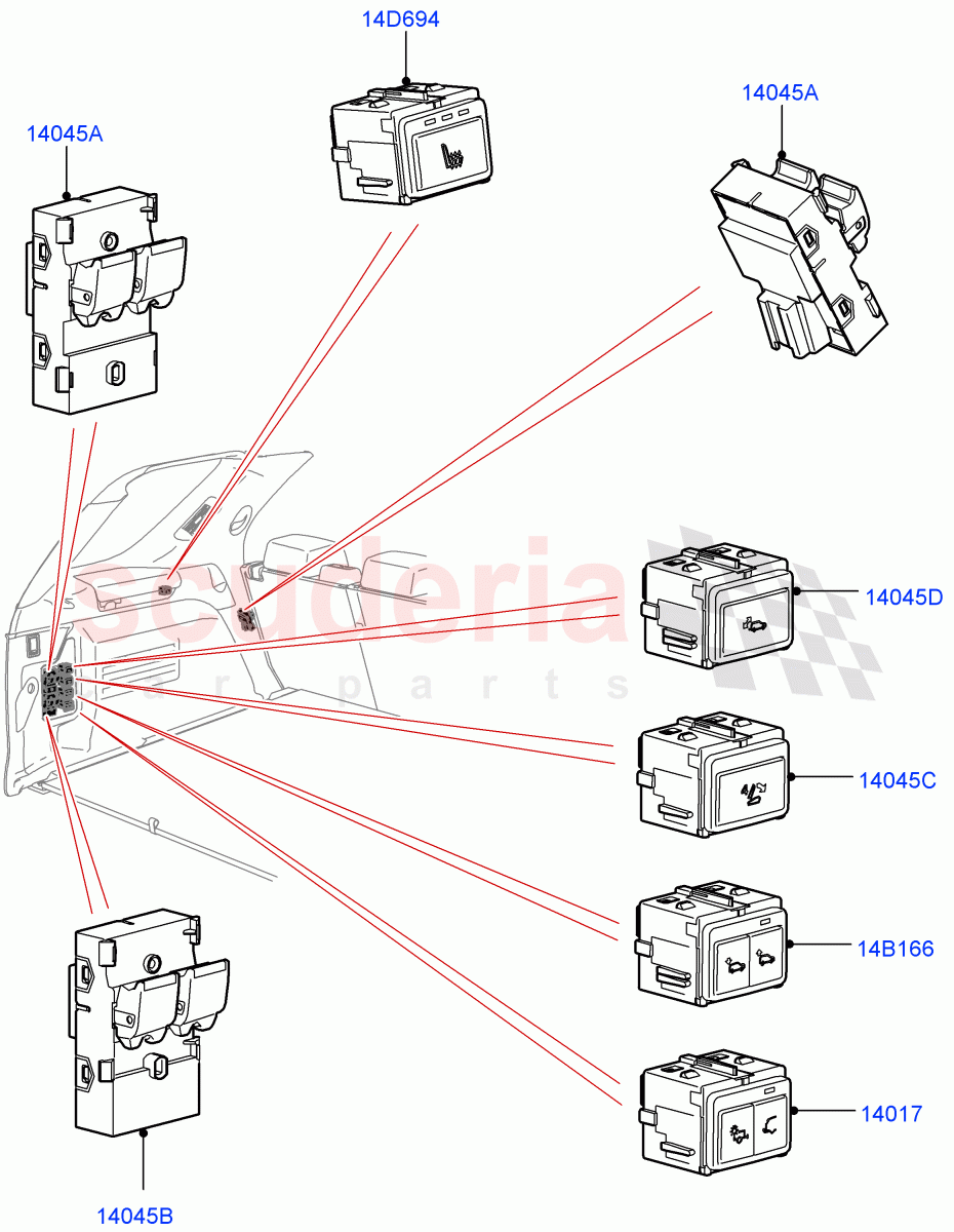 Switches (Solihull Plant Build, Luggage Compartment) ((V) FROMHA000001) of Land Rover Land Rover Discovery 5 (2017+) [3.0 I6 Turbo Diesel AJ20D6]