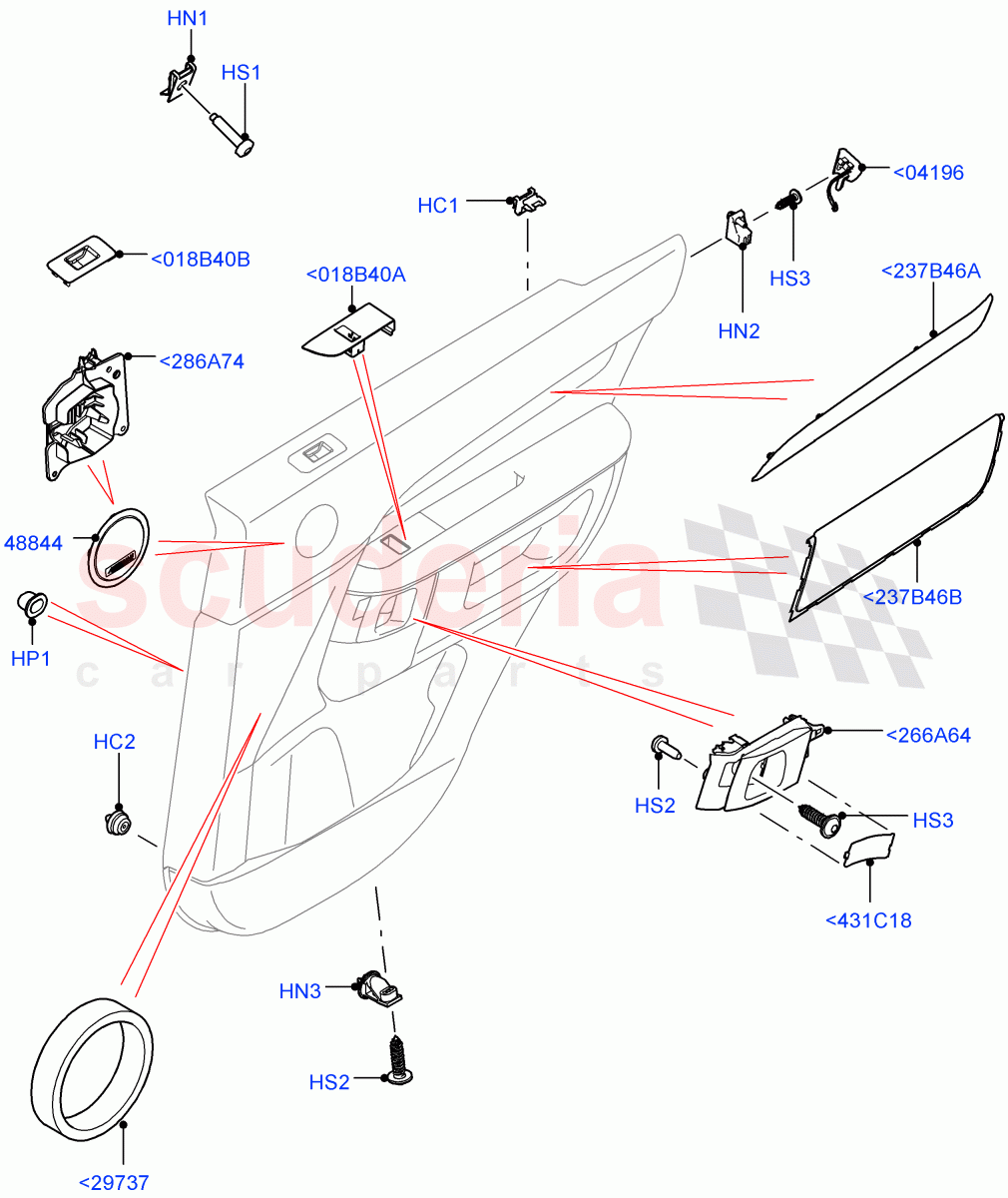 Rear Door Trim Installation (Nitra Plant Build, Finishers And Mouldings) ((V) FROMK2000001) of Land Rover Land Rover Discovery 5 (2017+) [2.0 Turbo Petrol AJ200P]