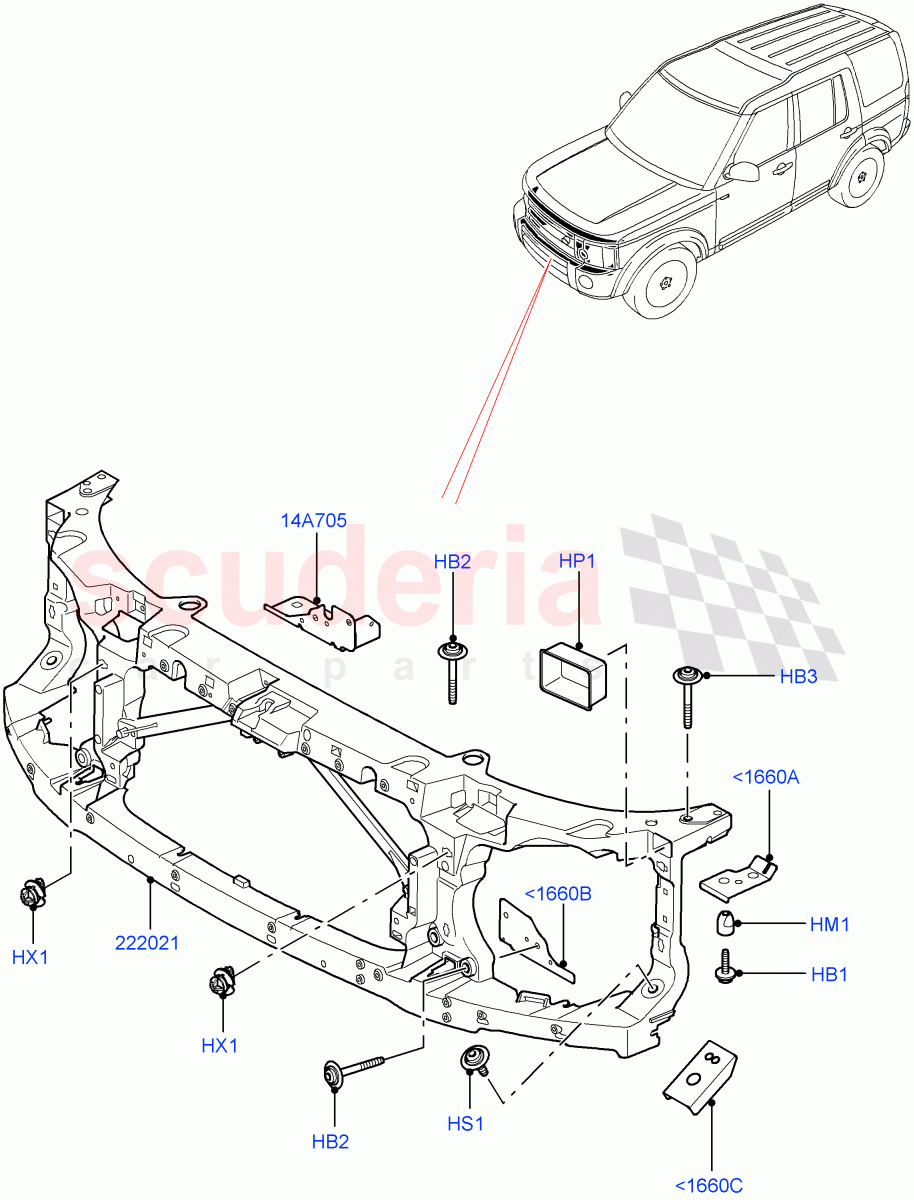 Front Panels, Aprons & Side Members (Front End Carrier) ((V) FROMAA000001) of Land Rover Land Rover Discovery 4 (2010-2016) [3.0 Diesel 24V DOHC TC]