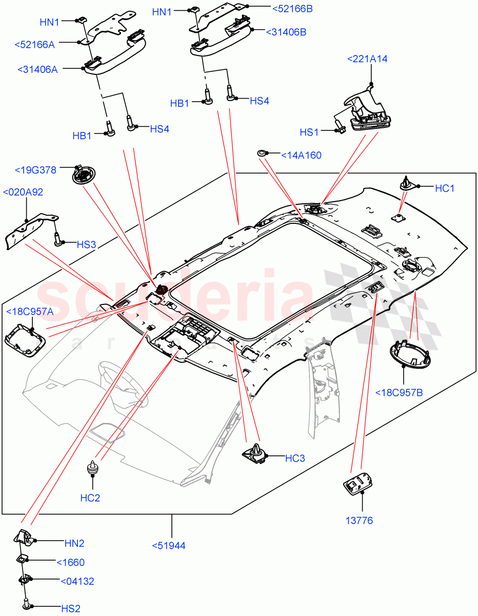 Headlining And Sun Visors (With Roof Conversion-Panorama Roof, With Roof Conversion-Panorama Power) of Land Rover Land Rover Range Rover Velar (2017+) [3.0 I6 Turbo Diesel AJ20D6]
