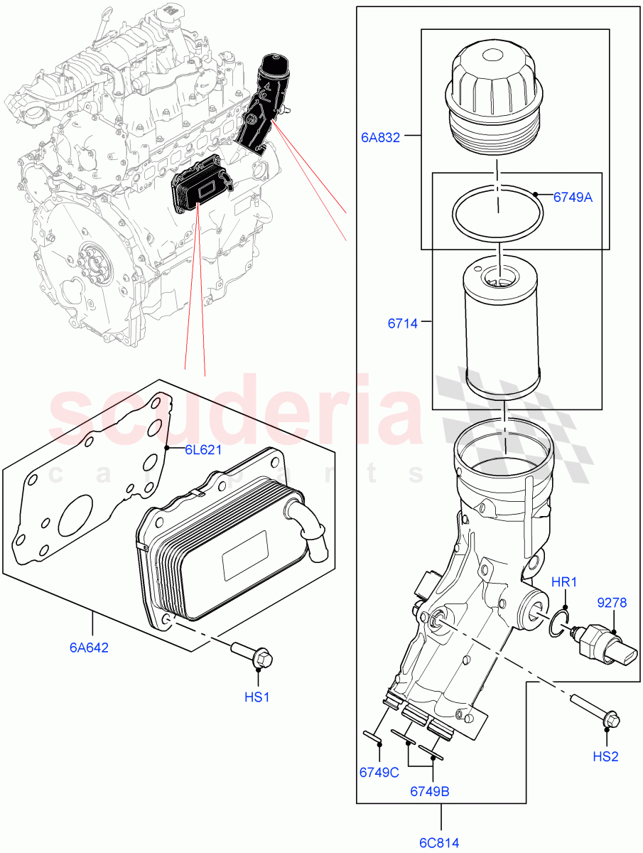 Oil Cooler And Filter (2.0L AJ20D4 Diesel Mid PTA, Halewood (UK), 2.0L AJ20D4 Diesel LF PTA, 2.0L AJ20D4 Diesel High PTA) of Land Rover Land Rover Range Rover Evoque (2019+) [2.0 Turbo Diesel]