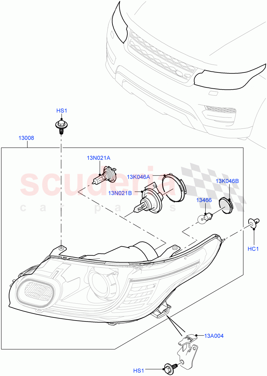 Headlamps And Front Flasher Lamps (With Halogen Headlamp) ((V) TOGA999999) of Land Rover Land Rover Range Rover Sport (2014+) [3.0 I6 Turbo Petrol AJ20P6]