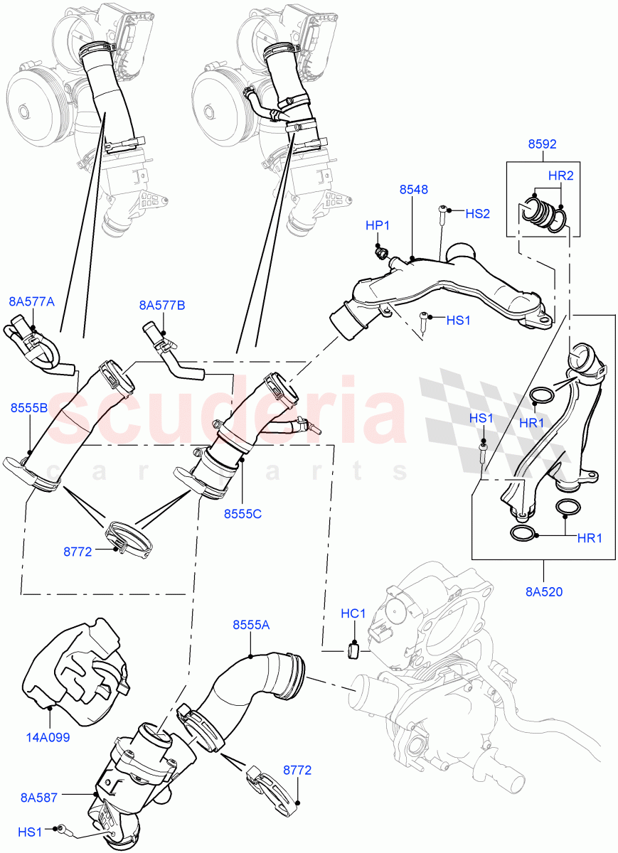 Thermostat/Housing & Related Parts (3.0L DOHC GDI SC V6 PETROL) ((V) FROMEA000001, (V) TOFA999999) of Land Rover Land Rover Range Rover (2012-2021) [3.0 DOHC GDI SC V6 Petrol]