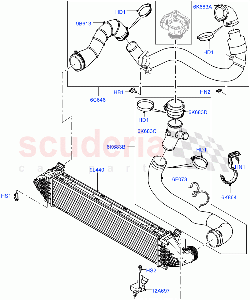 Intercooler/Air Ducts And Hoses (2.0L 16V TIVCT T/C 240PS Petrol, Itatiaia (Brazil)) ((V) FROMGT000001) of Land Rover Land Rover Range Rover Evoque (2012-2018) [2.0 Turbo Petrol GTDI]