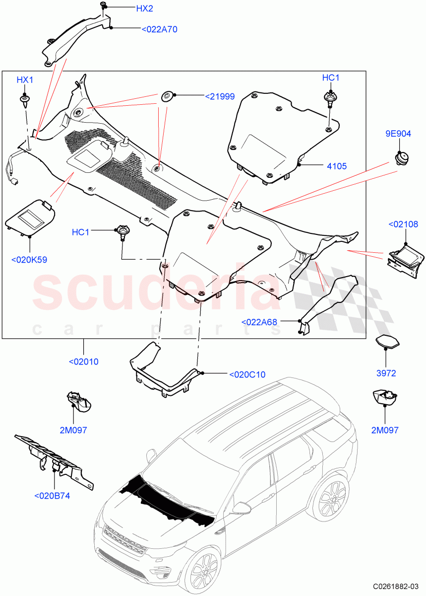 Cowl/Panel And Related Parts (Changsu (China)) ((V) FROMFG000001, (V) TOKG446856) of Land Rover Land Rover Discovery Sport (2015+) [1.5 I3 Turbo Petrol AJ20P3]