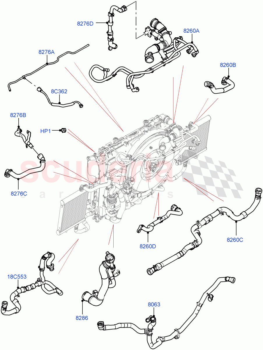Cooling System Pipes And Hoses (Nitra Plant Build) (5.0 Petrol AJ133 DOHC CDA) ((V) FROMM2000001) of Land Rover Land Rover Defender (2020+) [5.0 OHC SGDI SC V8 Petrol]